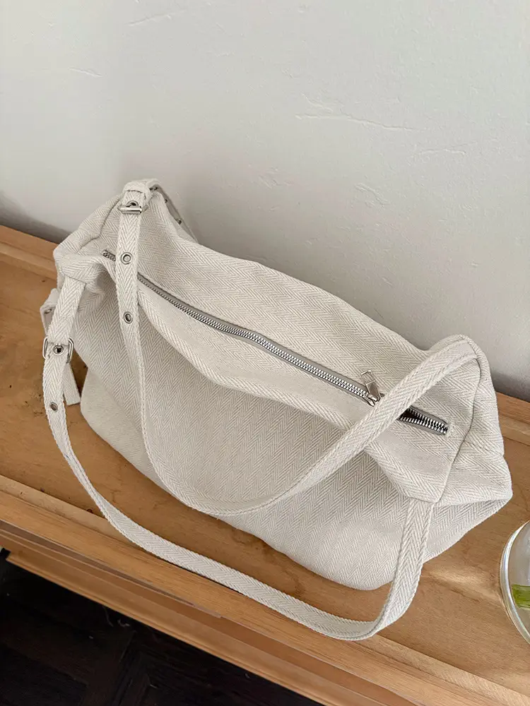 White Canvas Lazy Style Shoulder Bag for College Students — feature 2