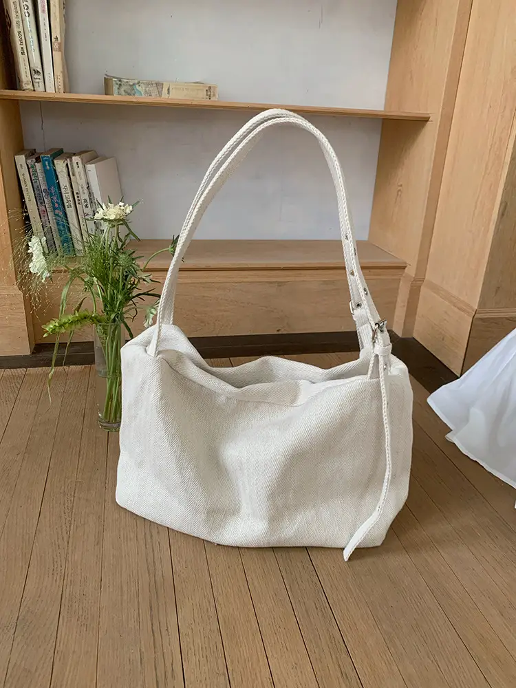 White Canvas Lazy Style Shoulder Bag for College Students — feature 9
