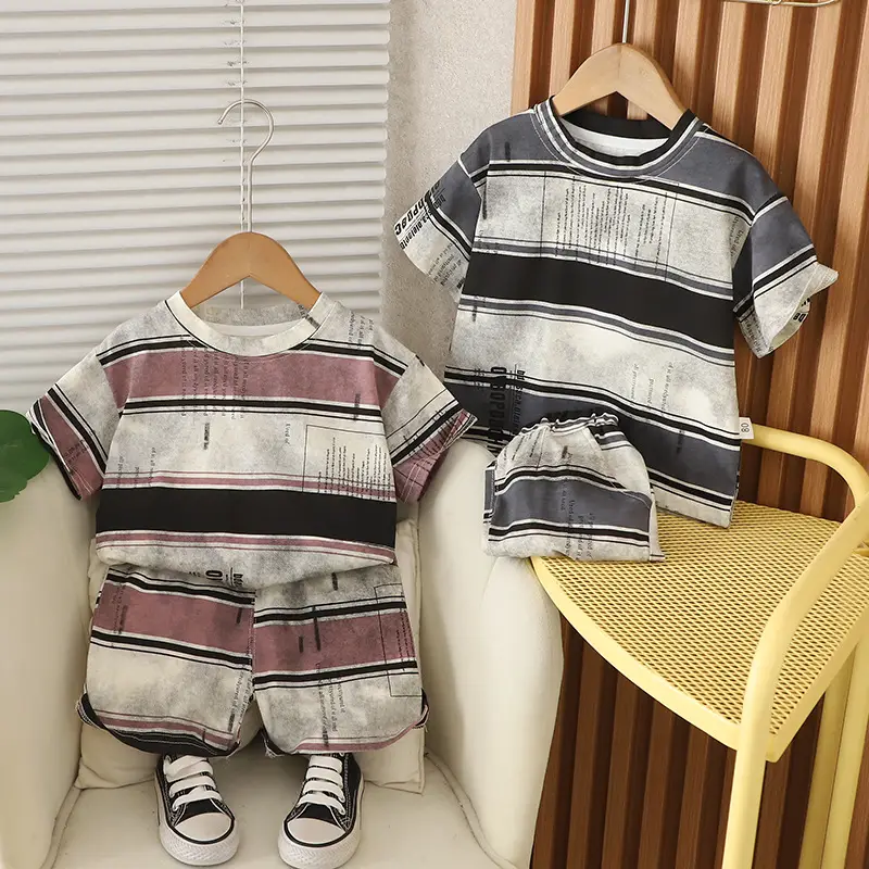 Kids Striped T-Shirt Set Summer Boys Korean Style