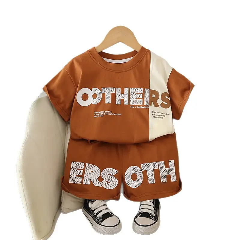 Kids Brown Color Block T-Shirt Shorts Set for Boys