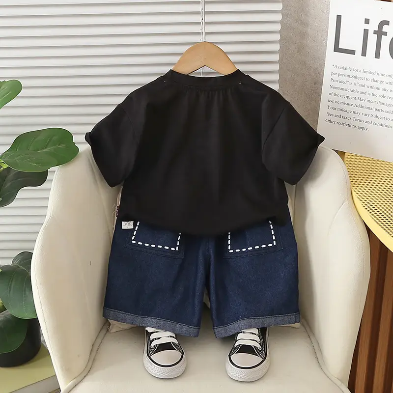 Kids Adult's House Bear T-Shirt Shorts Set Black Blue — feature 7