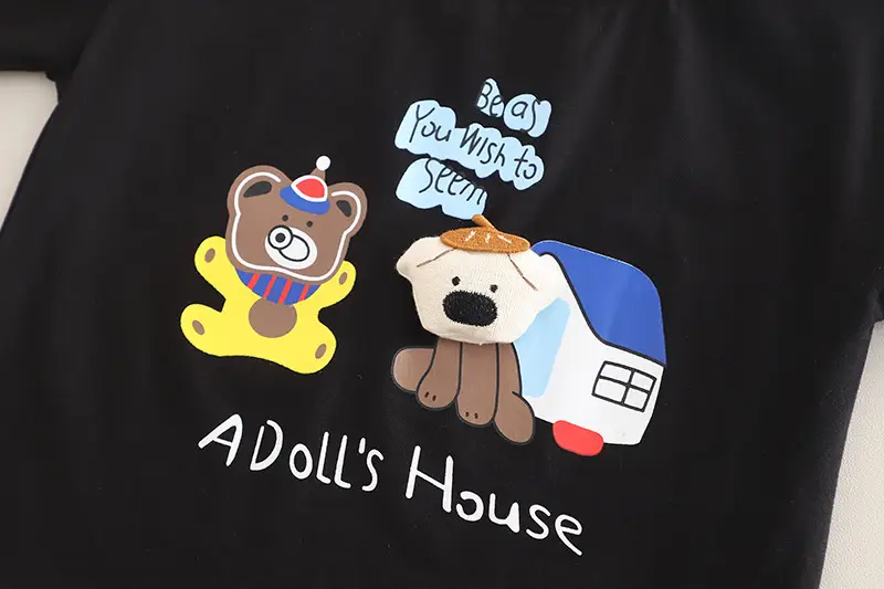 Kids Adult's House Bear T-Shirt Shorts Set Black Blue — feature 9