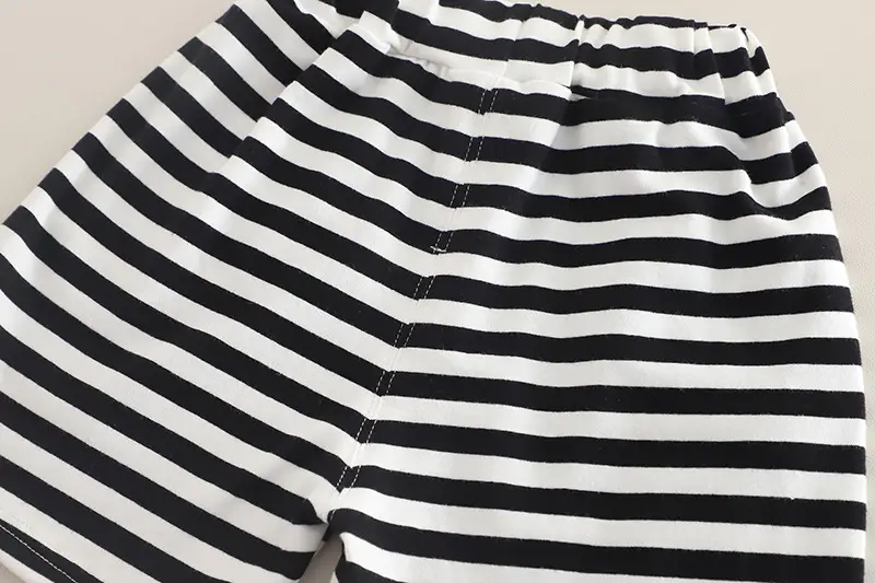 Kids Rabbit Print Summer T-Shirt Shorts Set Orange Striped — feature 16