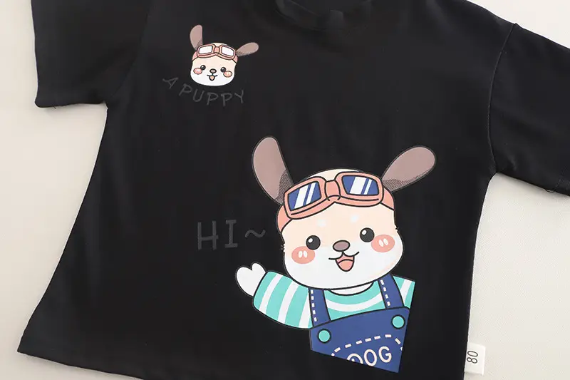 Kids Rabbit Print Summer T-Shirt Shorts Set Orange Striped — feature 9