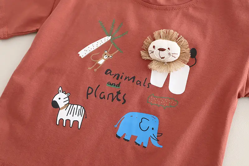 Kids T-Shirt Set Brown White Bear Print Summer Boys Korean Style — feature 8