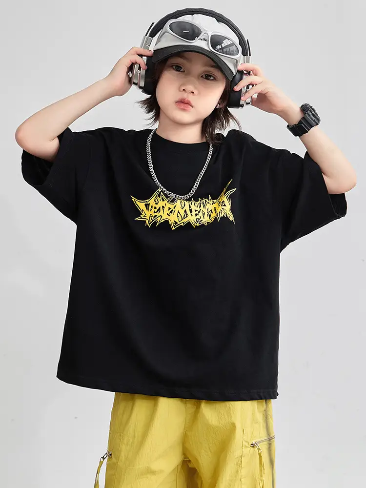 Boys T-Shirt Black Yellow Graphic 2026 Summer - Image 2