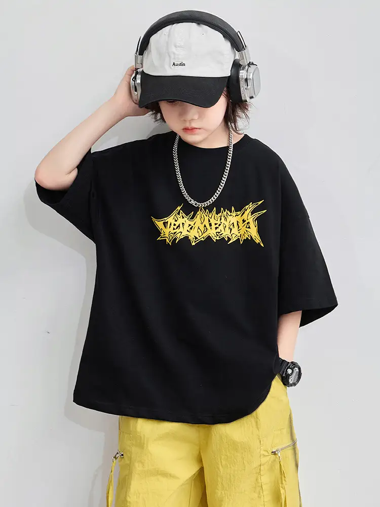 Boys T-Shirt Black Yellow Graphic 2026 Summer - Image 3