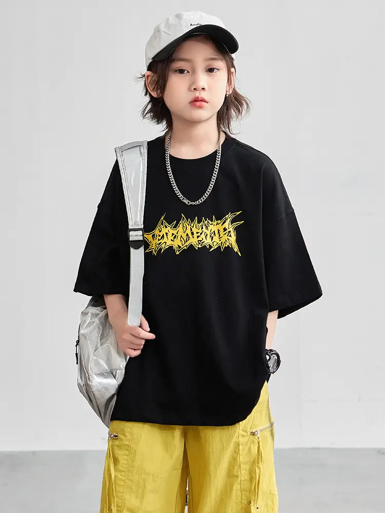 Boys T-Shirt Black Yellow Graphic 2026 Summer - Image 5