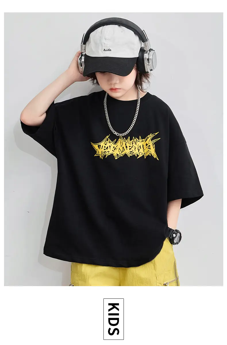 Boys T-Shirt Black Yellow Graphic 2026 Summer â feature 13