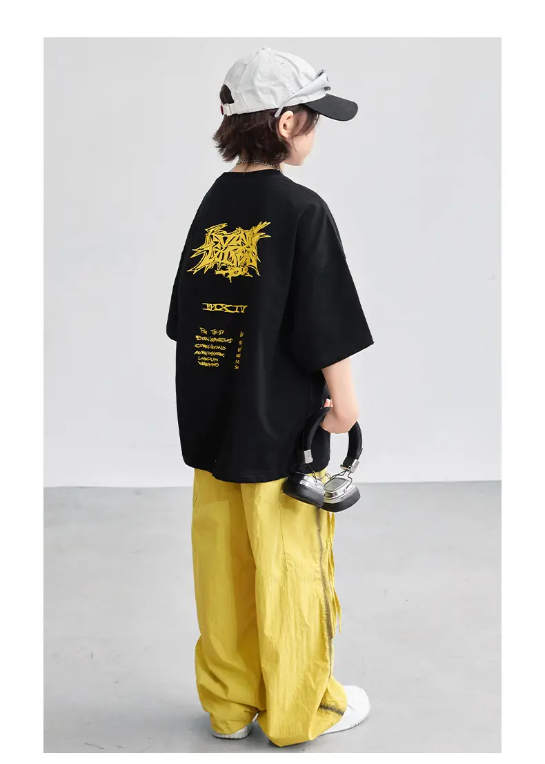 Boys T-Shirt Black Yellow Graphic 2026 Summer â feature 16