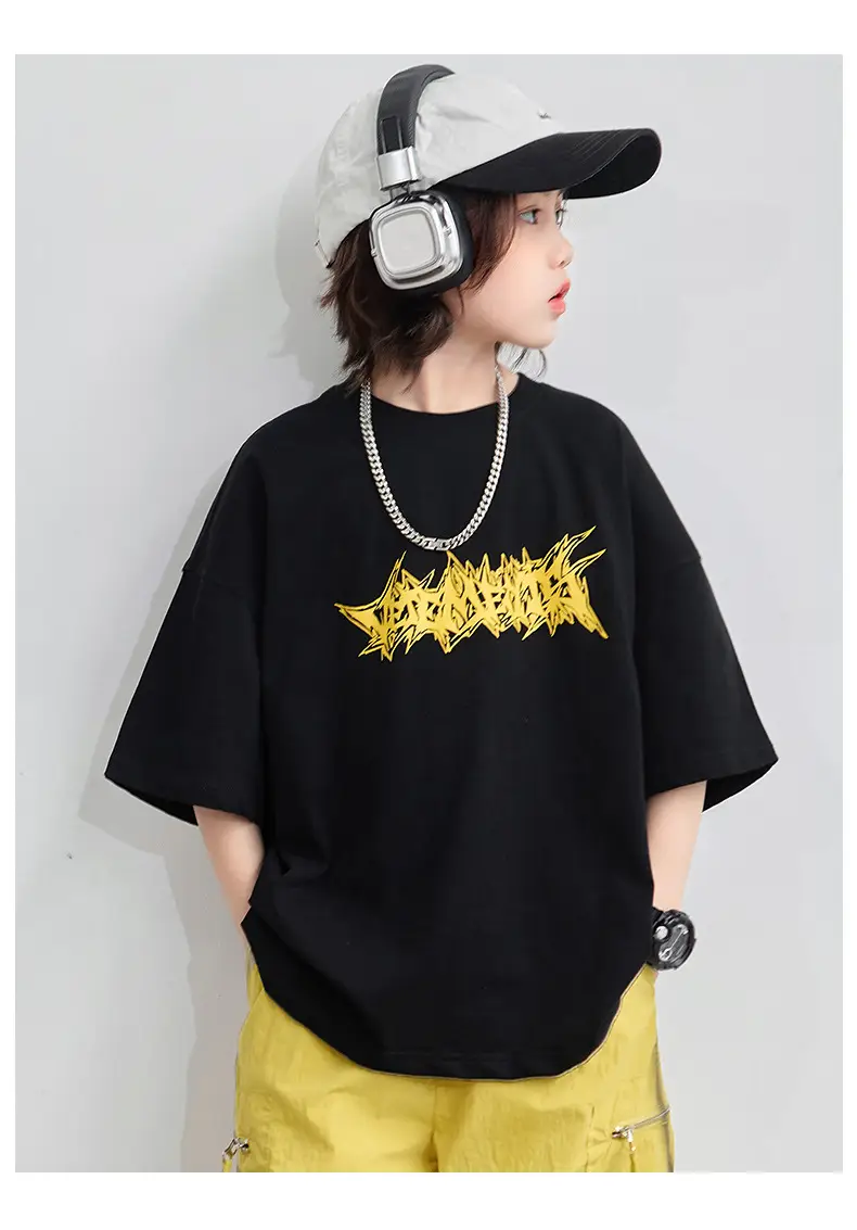 Boys T-Shirt Black Yellow Graphic 2026 Summer â feature 20