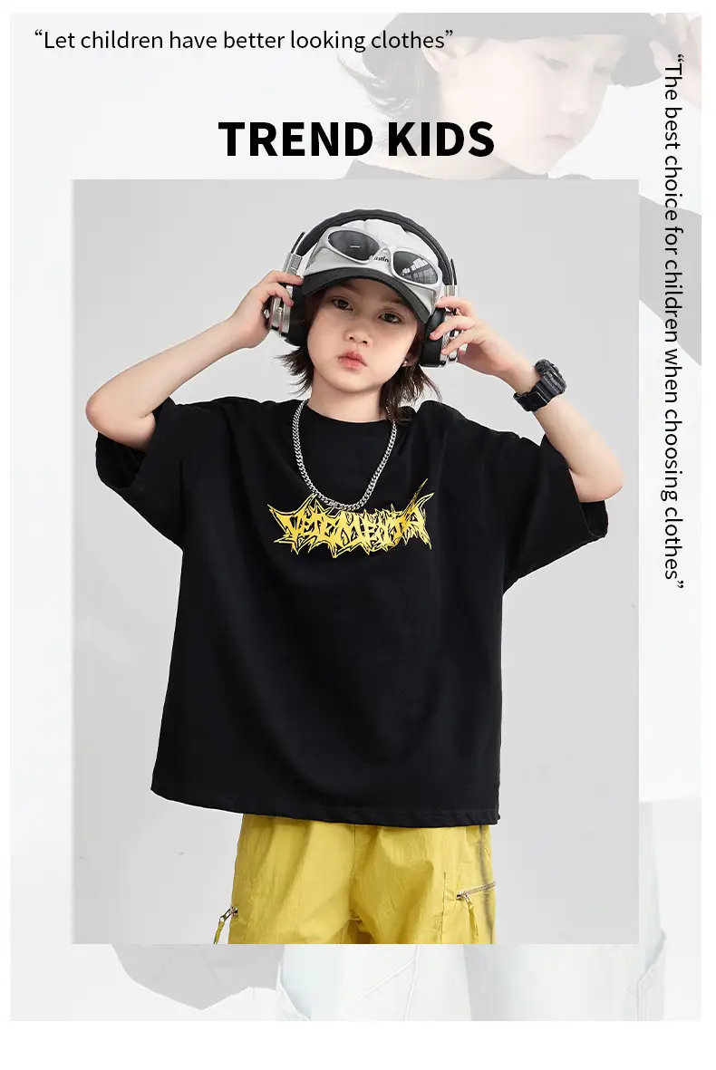 Boys T-Shirt Black Yellow Graphic 2026 Summer â feature 7