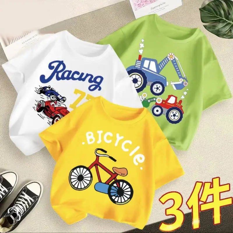 Boys 3Pcs Summer T-Shirts Green Yellow Blue