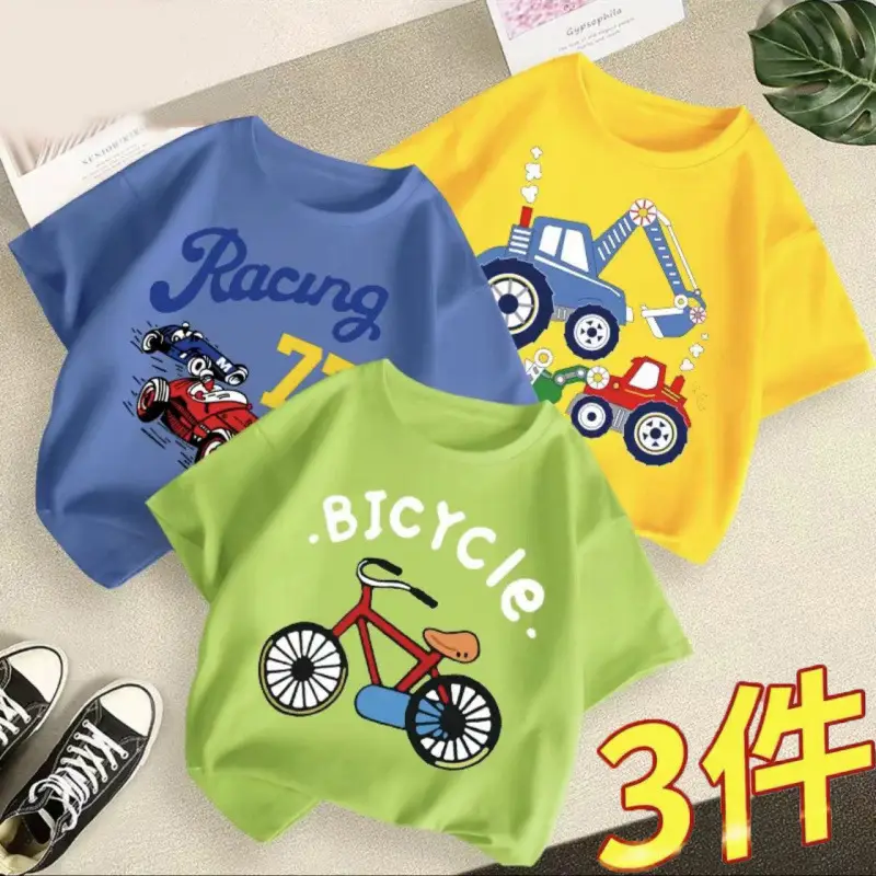 Boys 3Pcs Summer T-Shirts Green Yellow Blue