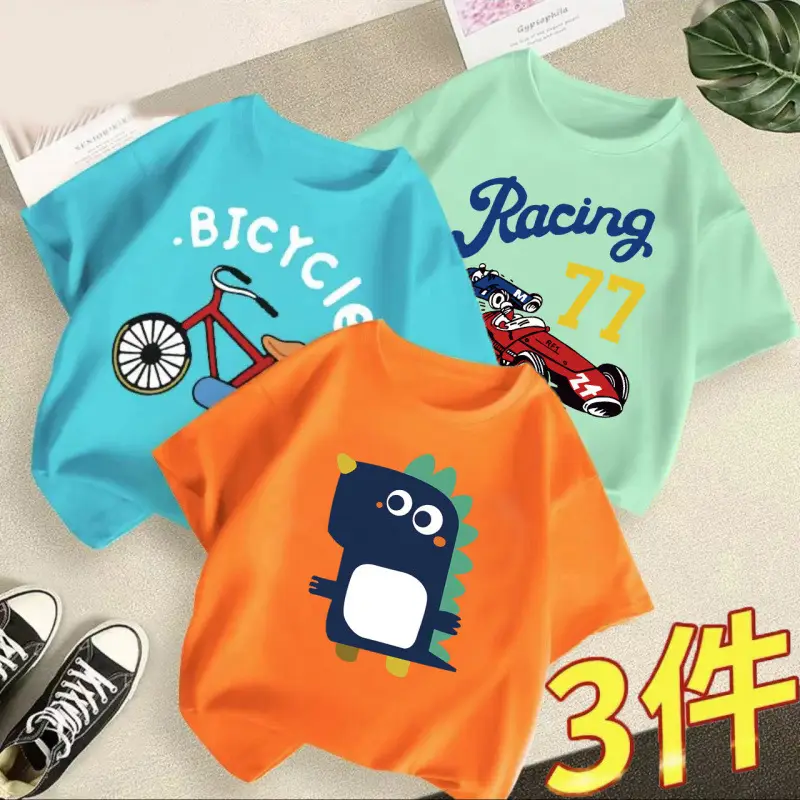 Boys 3Pcs Summer T-Shirts Green Yellow Blue