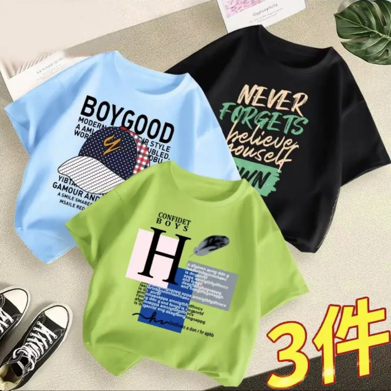 Boys 3Pcs Summer T-Shirts Green Yellow Blue