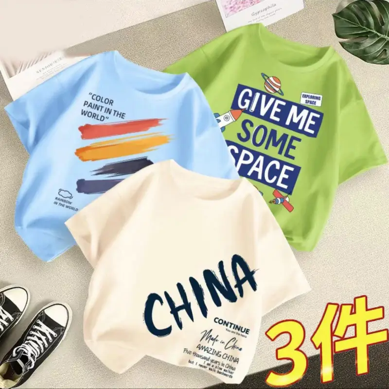 Boys 3Pcs Summer T-Shirts Green Yellow Blue