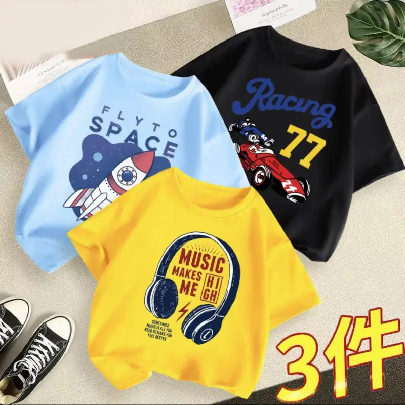 Boys 3Pcs Summer T-Shirts Green Yellow Blue