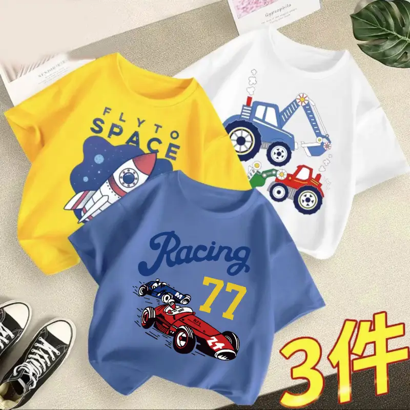 Boys 3Pcs Summer T-Shirts Green Yellow Blue