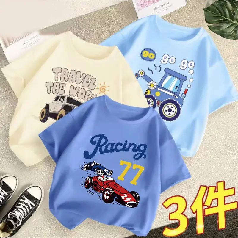 Boys 3Pcs Summer T-Shirts Green Yellow Blue