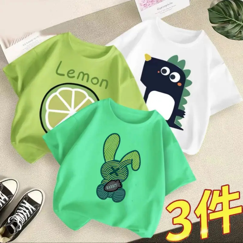 Boys 3Pcs Summer T-Shirts Green Yellow Blue