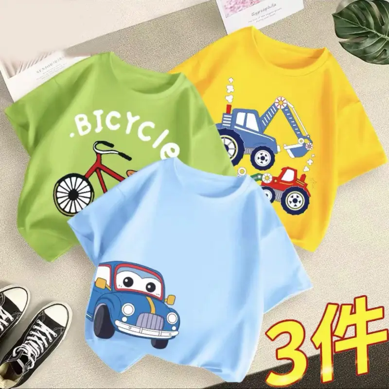 Boys 3Pcs Summer T-Shirts Green Yellow Blue