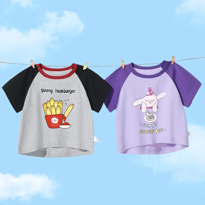 Baby Cotton T-Shirts Summer Boys Girls Contrast Color - Image 7