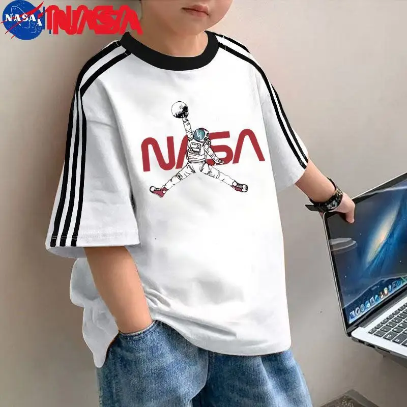 Nasa Kids T-Shirt White Black Short Sleeve Medium to XL
