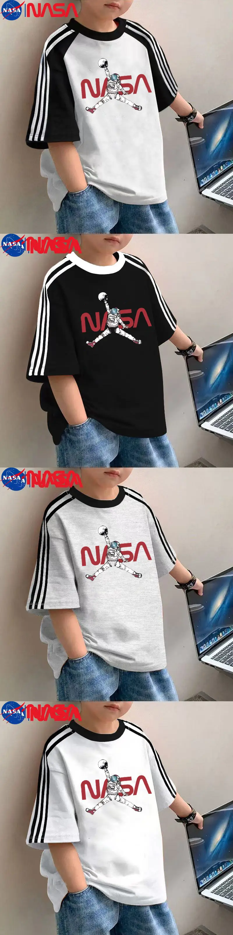 Nasa Kids T-Shirt White Black Short Sleeve Medium to XL — feature 3