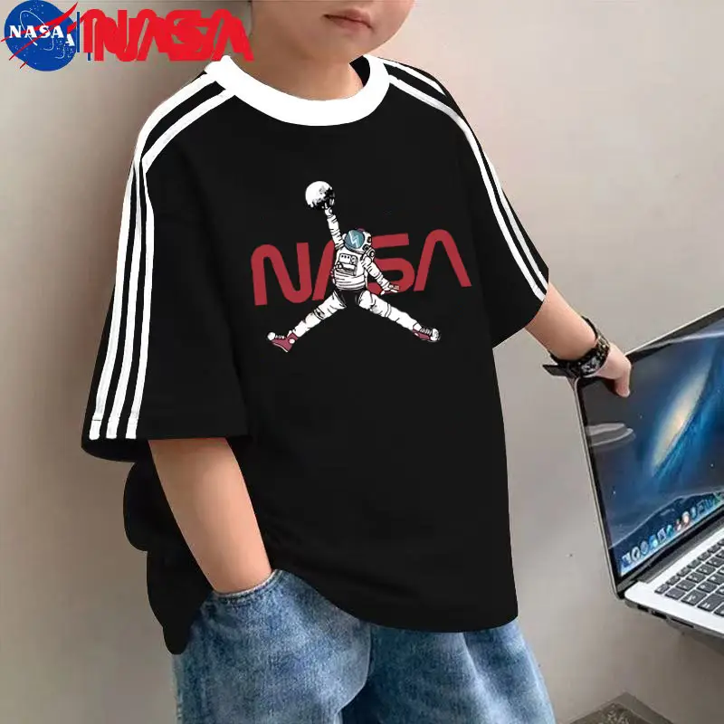 Nasa Kids T-Shirt White Black Short Sleeve Medium to XL