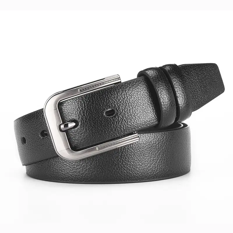 Men's Black Leather Belt with Silver Buckle - Image 6