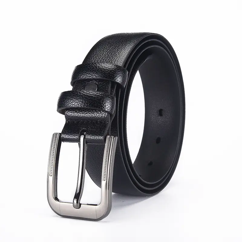 Men's Black Leather Belt with Silver Buckle - Image 8
