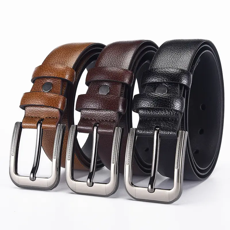 Men's Black Leather Belt with Silver Buckle — feature 1