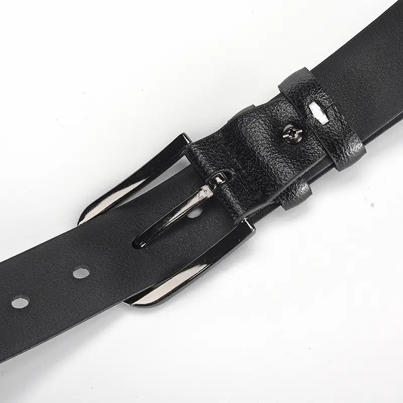 Men's Black Leather Belt with Silver Buckle — feature 17