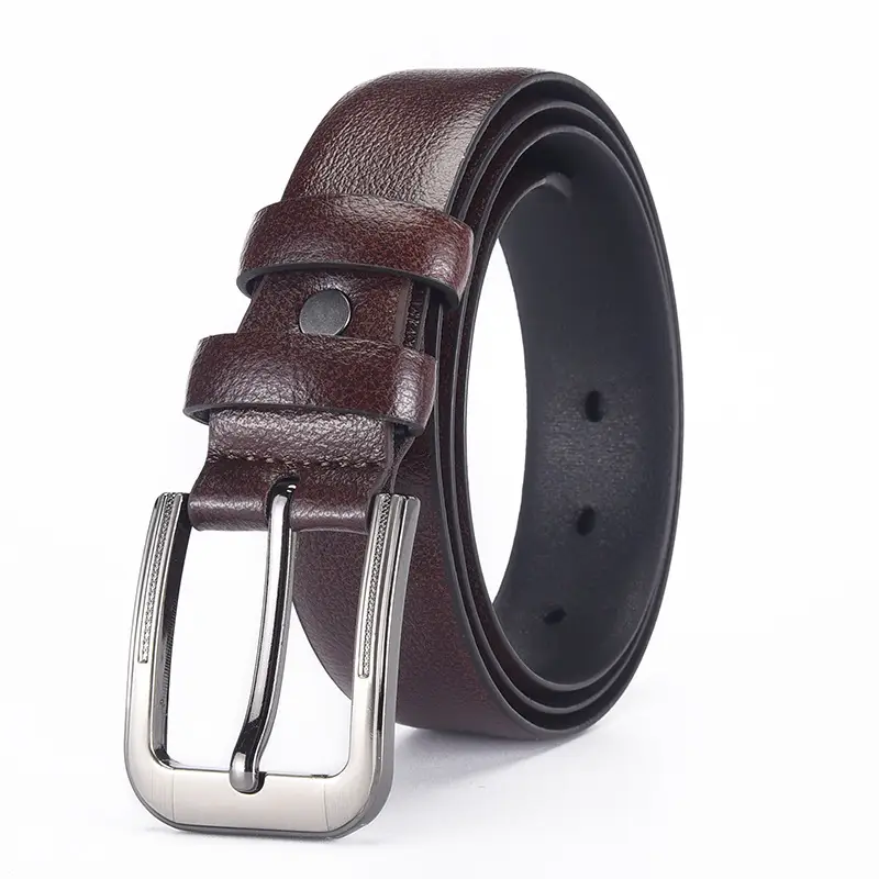 Men's Black Leather Belt with Silver Buckle — feature 2
