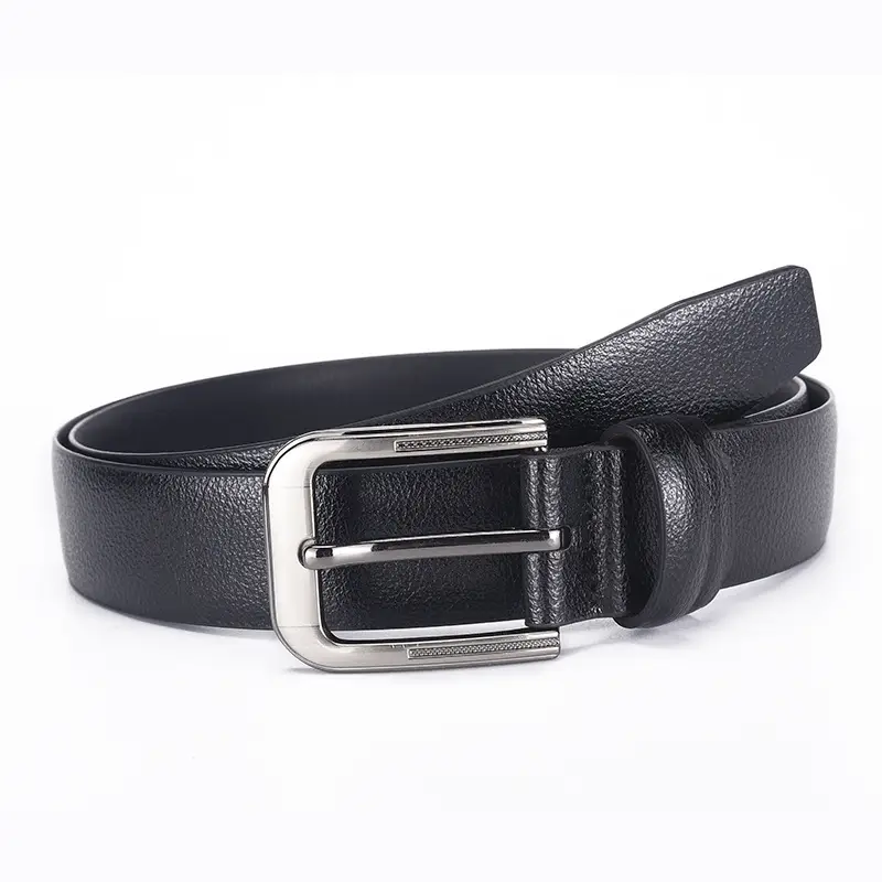 Men's Black Leather Belt with Silver Buckle — feature 4