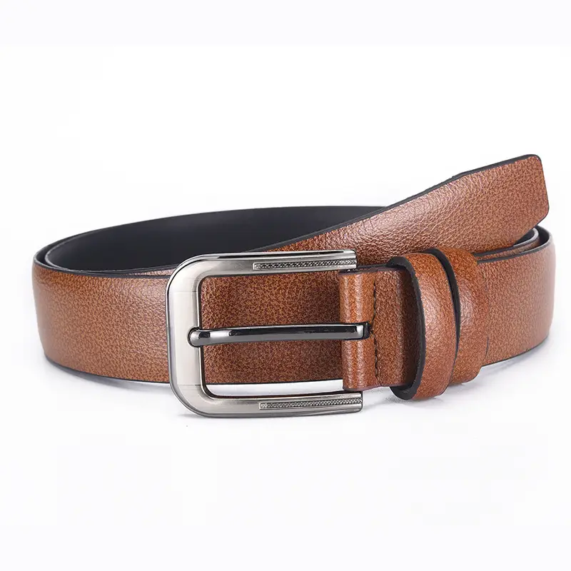 Men's Black Leather Belt with Silver Buckle — feature 5