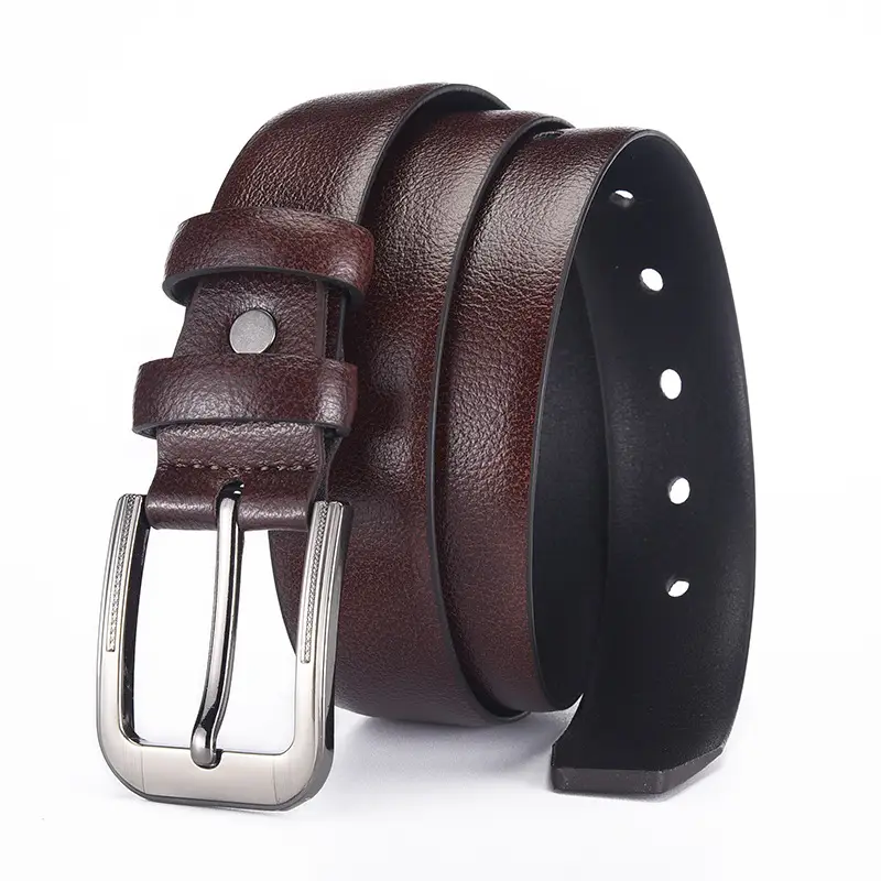 Men's Black Leather Belt with Silver Buckle — feature 7