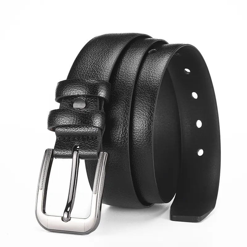 Men's Black Leather Belt with Silver Buckle — feature 9