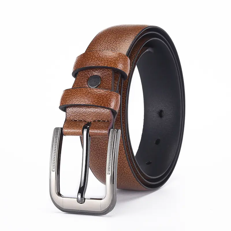 Men's Black Leather Belt with Silver Buckle - Image 3
