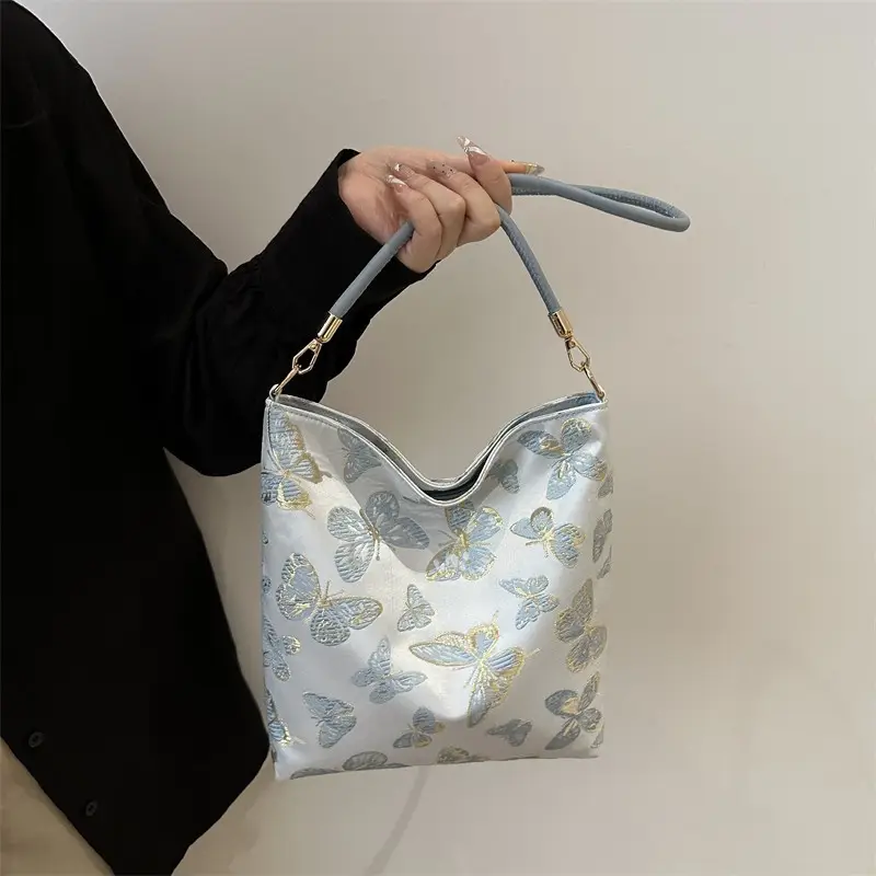 Women Jacquard Canvas Shoulder Bag Blue Paisley 2026 - Image 4