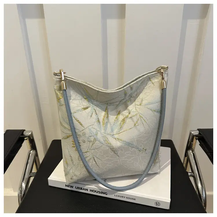 Women Jacquard Canvas Shoulder Bag Blue Paisley 2026 — feature 11