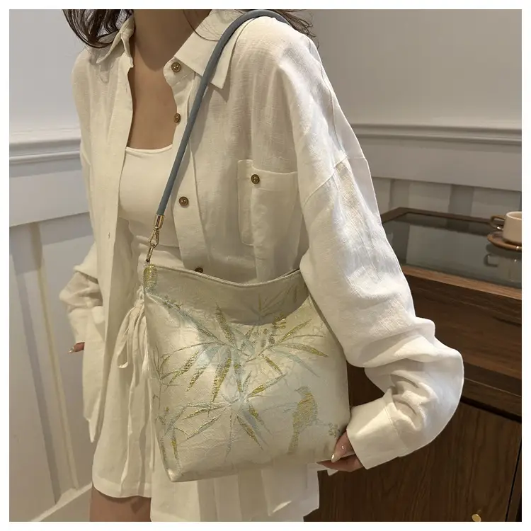 Women Jacquard Canvas Shoulder Bag Blue Paisley 2026 — feature 17