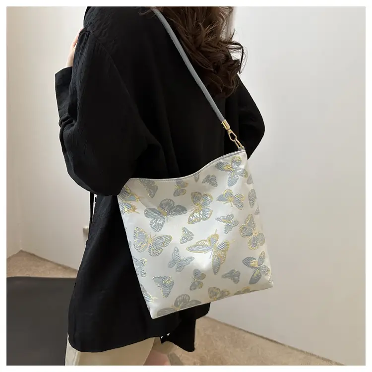 Women Jacquard Canvas Shoulder Bag Blue Paisley 2026 — feature 23