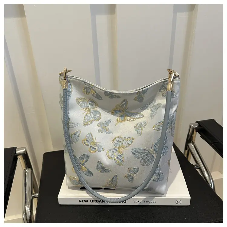 Women Jacquard Canvas Shoulder Bag Blue Paisley 2026 — feature 24