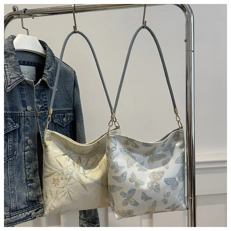 Women Jacquard Canvas Shoulder Bag Blue Paisley 2026 — feature 26