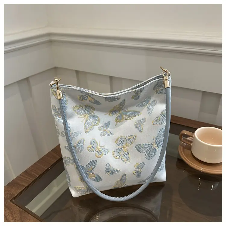 Women Jacquard Canvas Shoulder Bag Blue Paisley 2026 — feature 27