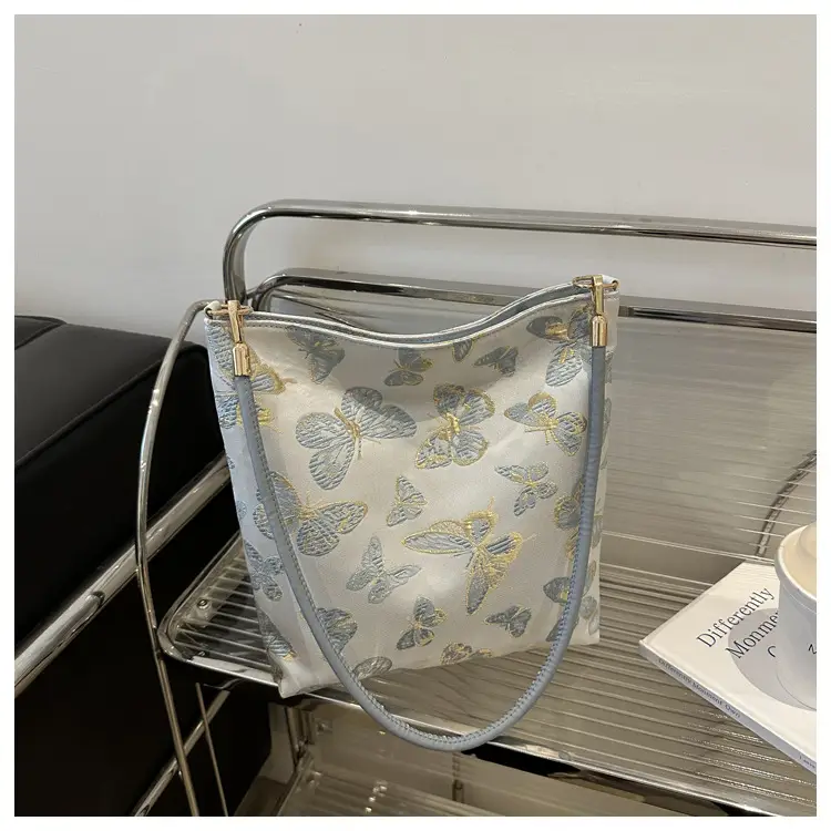 Women Jacquard Canvas Shoulder Bag Blue Paisley 2026 — feature 30
