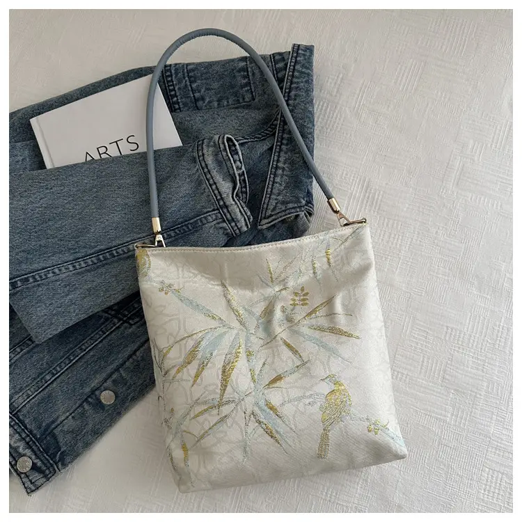 Women Jacquard Canvas Shoulder Bag Blue Paisley 2026 — feature 36
