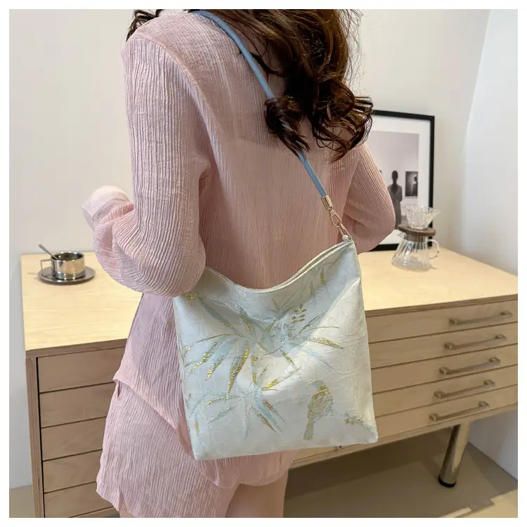 Women Jacquard Canvas Shoulder Bag Blue Paisley 2026 — feature 38
